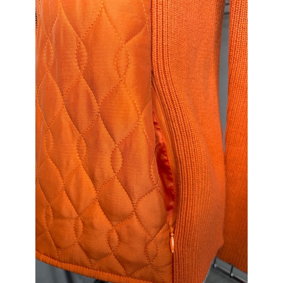 J.McLaughlin Womens Orange Quilted Silk Ribbed Knit Jacket Sz XS Old Money Chic - Picture 4 of 11